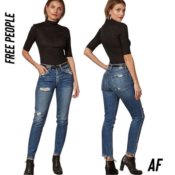 FREE PEOPLE BY BOYISH THE HIGHRISER BLUE JEANS NWT SIZE 25 - Picture 1 of 9